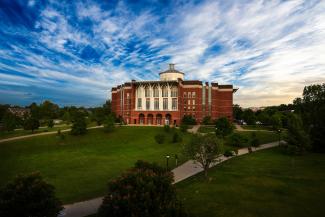 Aerial view of William T. Young Library during the day.